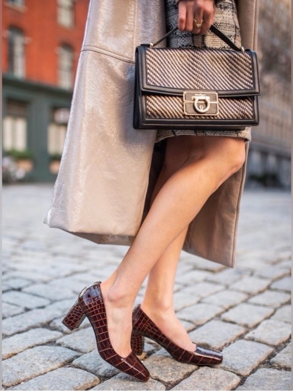INEZ Frida Mocha Croco Heels in size 8.5 W